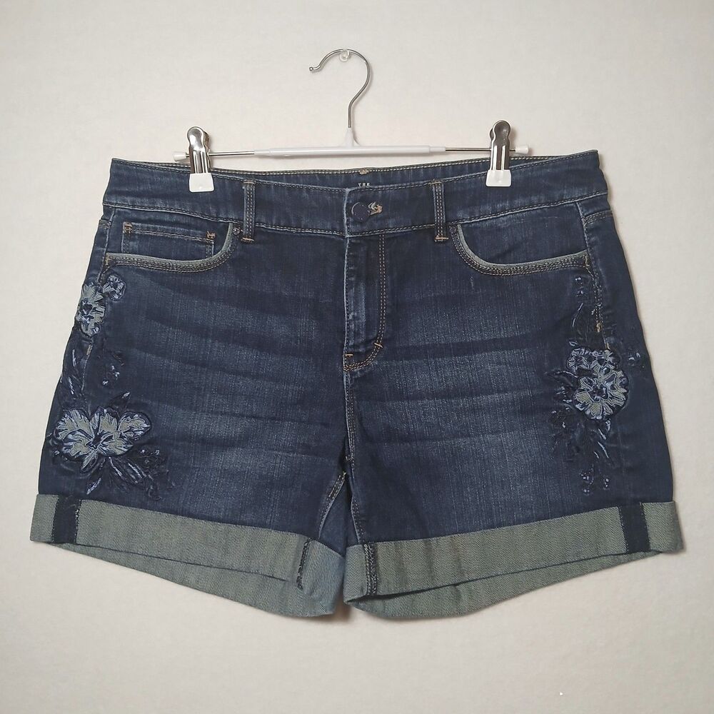 White House Black Market Womens 5" Dark Wash Denim Shorts Cuffed Hem Floral#1101